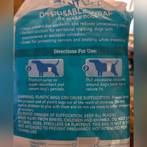 Vibrant Dog Disposable diaper wraps for small male dogs. Opened. - Picture 2 of 3